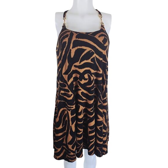 Cache Halter Animal Style Print Gold Accents Mini Cocktail Dress Women's 6 - Picture 1 of 5